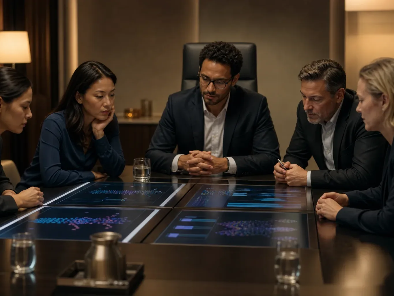 A high-backed boardroom chair at a polished table